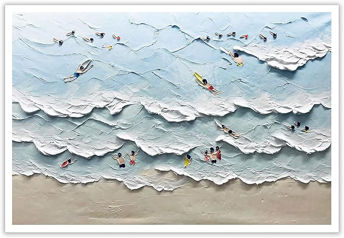 Joyful Group Surfing Oil Painting - Lively Beach Party With Friends Canvas Wall Art | Vibrant Sum... | Amazon (US)