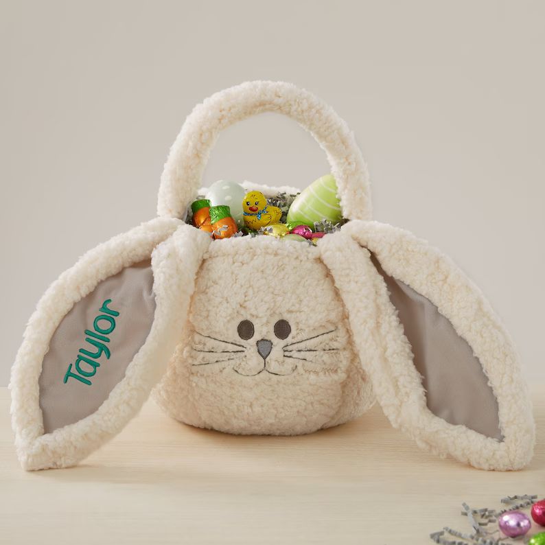 Sherpa Bunny Embroidered Plush Easter Treat Bag, Boy Easter Basket, Custom Kids Easter Basket, Ea... | Etsy (US)