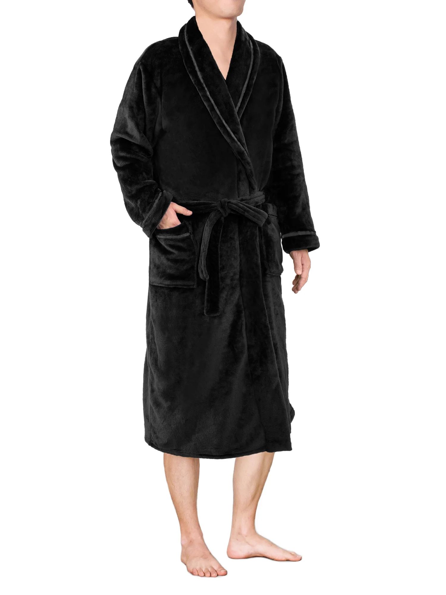 PAVILIA Mens Soft Plush Robe, Black | Warm Fleece Robes for Men, Fuzzy Microfiber Spa Bathrobe wi... | Walmart (US)