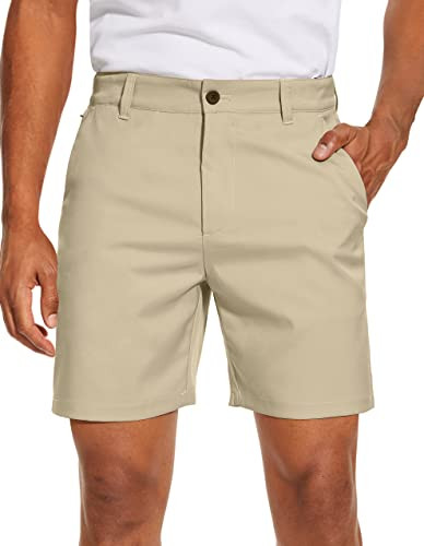 PULI Golf Shorts Men Hybrid Casual Stretch Hiking Quick Drying Classic Relaxed Fit 7 Inch Inseam with Pockets Khaki 38 | Amazon (US)