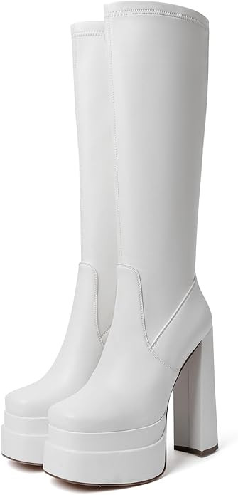 Women GOGO Boots Platform Knee High Tall Chunky High Heel Boots for Women Square Toe Side Zipper ... | Amazon (US)
