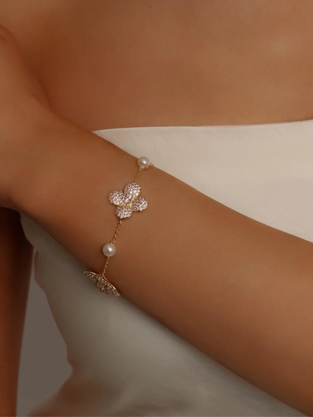 HYDRANGEA Pearl Bracelet - Light Pink 14K Gold Plated CZ Sparkly - Etsy UK | Etsy (US)