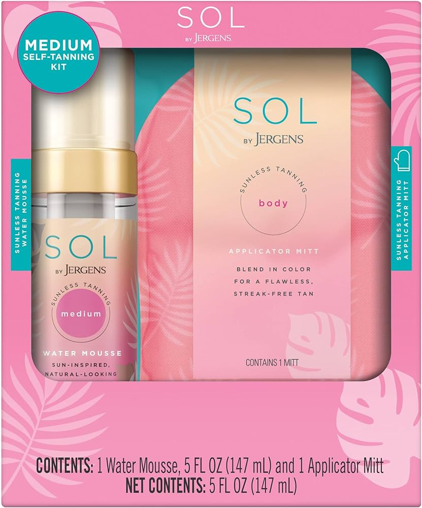 Jergens SOL Self Tanner Water Mousse Kit in Medium, Dye-free Sunless Tanning Foam and Tanning Mit... | Amazon (US)