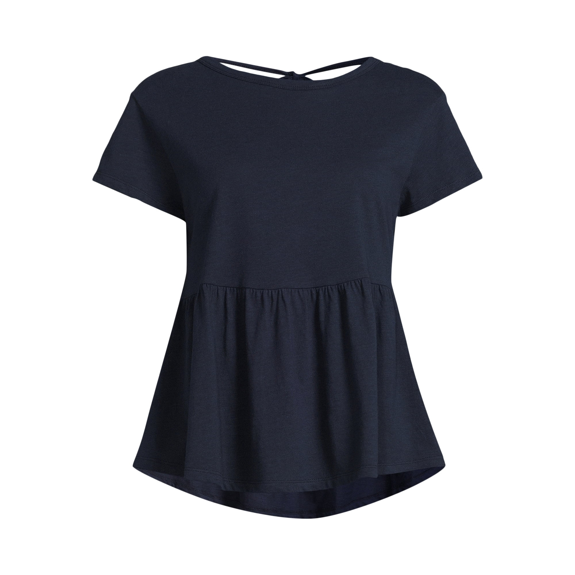 Time and Tru Women's Cotton Peplum Top with Tie Back, Sizes XS-XXXL | Walmart (US)