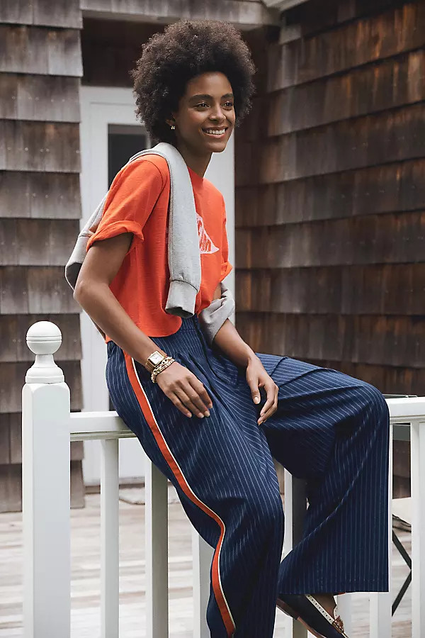 The Avery Pleated Wide-Leg Trousers by Maeve: Pinstripe Track Edition Pants | Anthropologie (US)