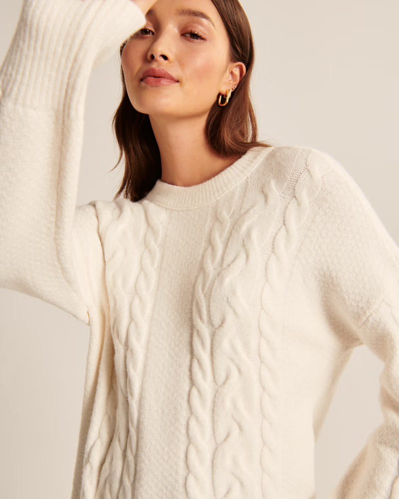 Oversized Fluffy Cable Crew Sweater | Abercrombie & Fitch (US)