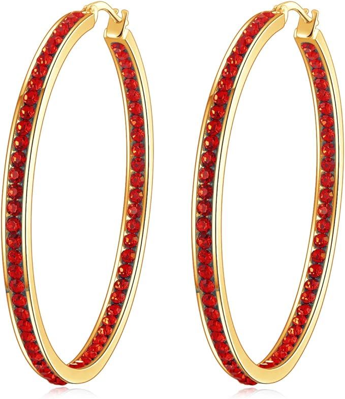 CiNily Mult-colors Crystal Stainless Steel Hoop Earring for Women Hypoallergenic Jewelry for Sens... | Amazon (US)