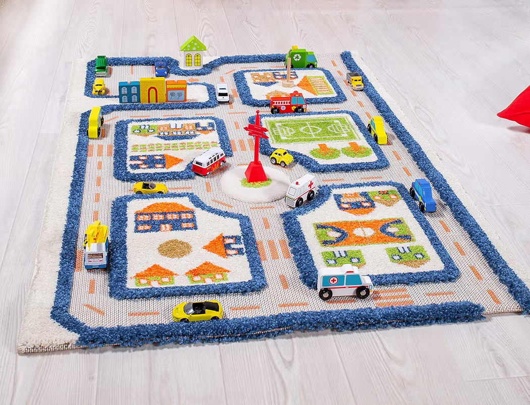 IVI Childrens Play Mat Rug Colorful Town Design Blue 32 x 45 inches | Amazon (US)