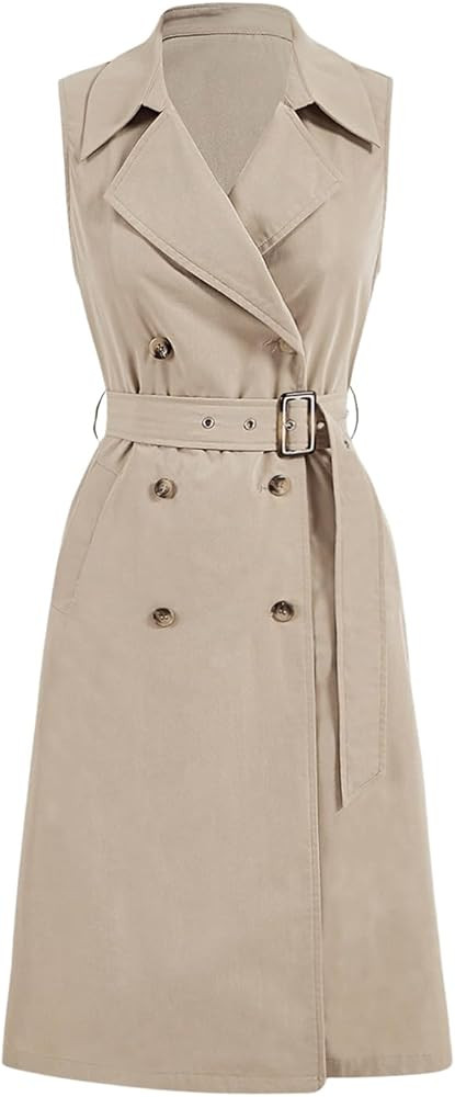 Verdusa Women's Double Breasted Trench Coats Lapel Collar Sleeveless Belted Vest Jacket | Amazon (US)