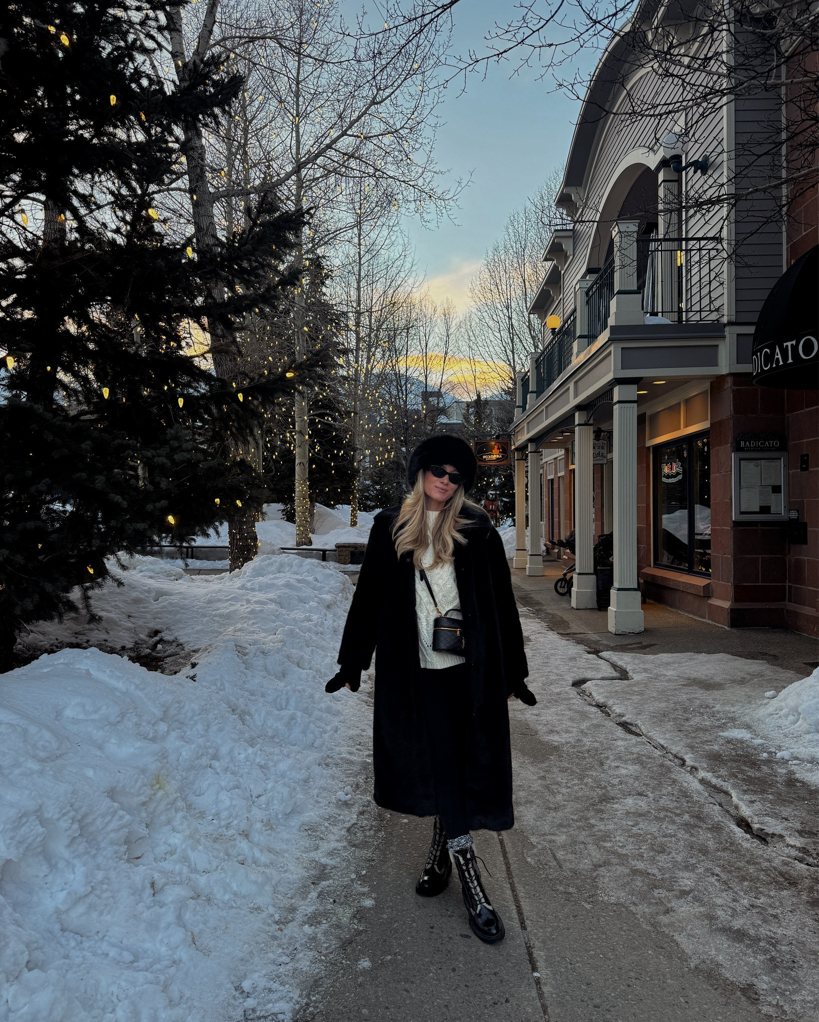Winter ski trip outfit in Breckenridge: wearing Abercrombie faux fur coat with oversized knit sweater and coach snow boots. 

Aspen outfit, Colorado outfit, winter outfit, ski trip outfit 

#LTKStyleTip #LTKTravel