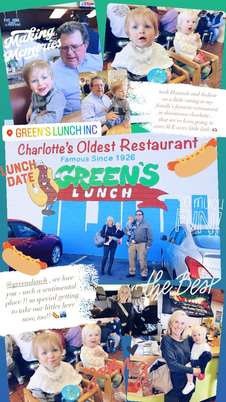 took Hannah and Judson on a little outing to my family’s favorite restaurant in downtown charlotte… that we’ve been going to since WE were little little 🫶🏽 @greenslunch , we love you - such a sentimental place !! so special getting to take our littles here now, too!! 🌭🏙️

#LTKbaby #LTKfamily