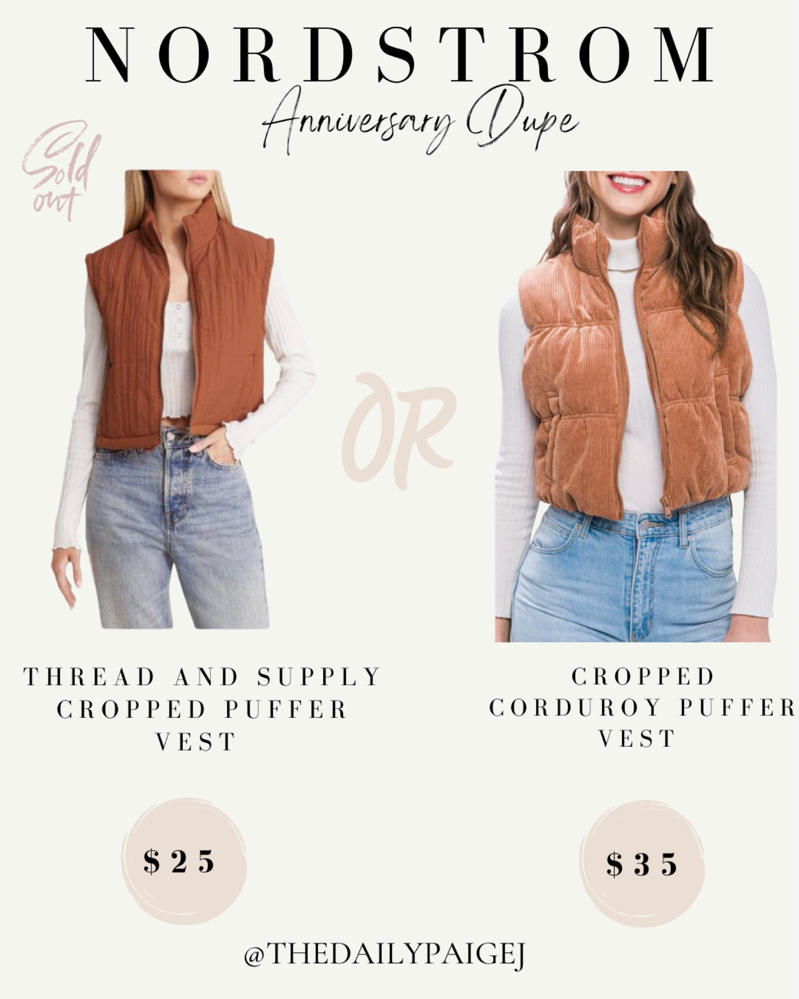 This thread and supply cropped puffer vest sold out so fast from the Nordstrom Anniversary Sale! I found a super similar option for the corduroy version of this vest in both camel and blue! They’re really great substitutes if you weren’t able to get the best from the NSALE! 

Nordstrom sale, Nordstrom Anniversary sale, Nordstrom luggage, Nordstrom Anniversary travel, Nordstrom Anniversary beach bag, Nordstrom Anniversary active wear, summer sandals, summer outfit, summer dresses, n sale, NSale, Nordstrom finds, Nordstrom Rack, Anniversary Sale, NSALE sellouts, Nordstrom Sale dupes, Thread and supply vest, back in stock, fall vests, cropped vests, vests on sale, vests for fall, fall outfit

#LTKsalealert #LTKunder50 #LTKxNSale