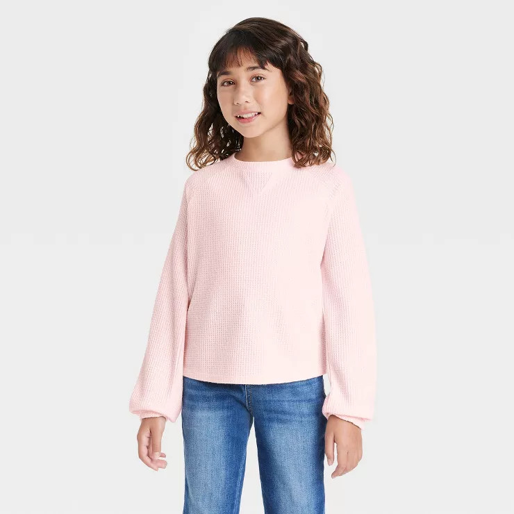 Girls' Cozy Waffle Long Sleeve Shirt - Cat & Jack™ | Target