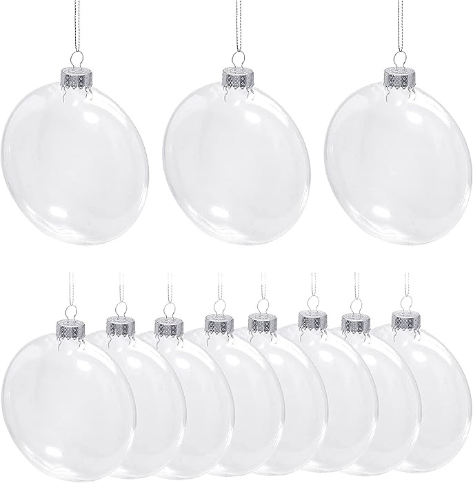 4E's Novelty Clear Flat Ball Ornaments for Crafts Fillable - Pack of 12 Bulk, 80mm 3.15" Disc Sha... | Amazon (US)