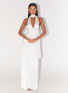 Alicia Satin Halter Maxi Dress - White | Peppermayo (Global)