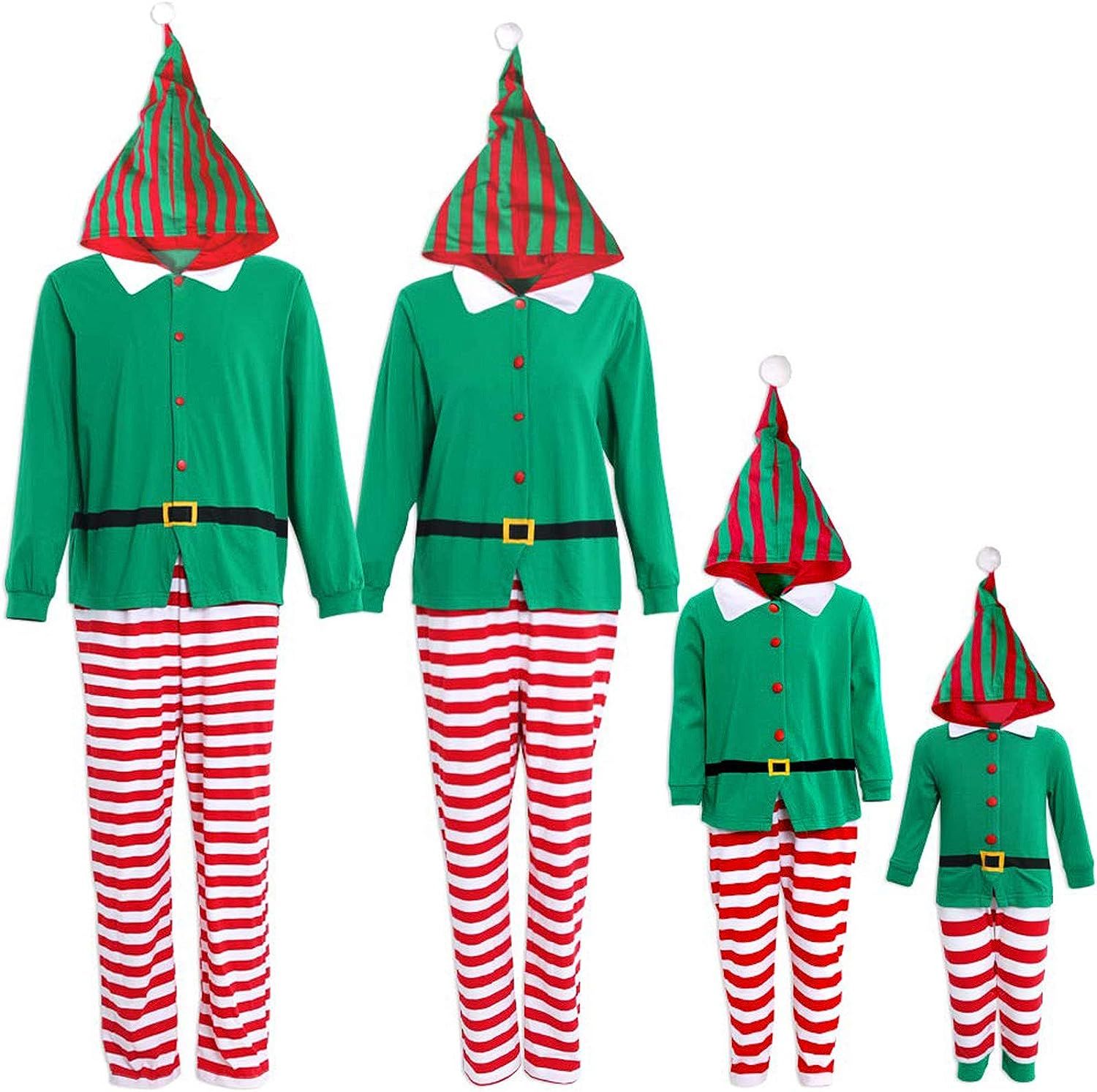 IFFEI Family Matching Christmas Pajamas Set One Piece Striped Hooded Sleepwear Santa Claus Elf On... | Amazon (US)