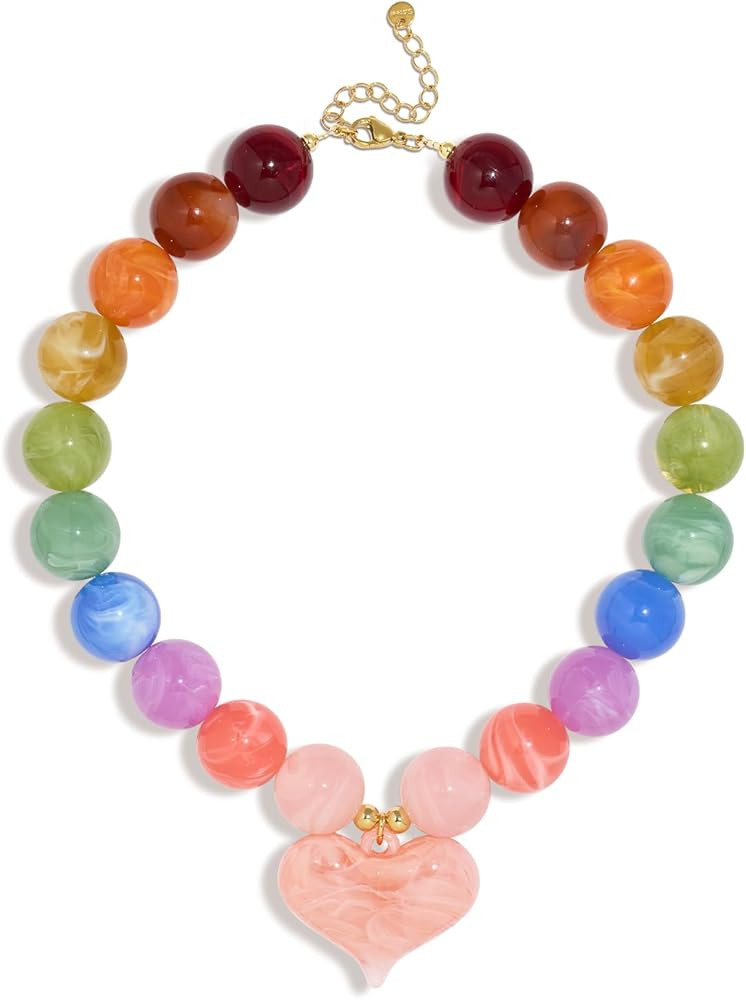 Chunky Resin Heart Necklace, Handmade Amber/Turquoise Beaded Statement Necklace for Women, Gifts ... | Amazon (US)