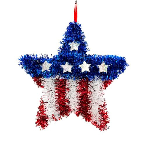 11 Inch Patriotic Tinsel Wreath for Front Door 4th of July USA 250th Anniversary Decorations Glitter Star Red White and Blue American Flag Wreaths for Independence Day Memorial Day Home Decor | Amazon (US)