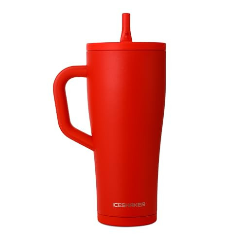 Ice Shaker 32 oz Tumbler with Handle and Straw | 32oz Red | Cold for 30+ Hours | 2-in-1 Tumbler Shaker Bottle | Odor-Free 32 ounce Bottle for Water, Protein Shakes, Smoothies, Cocktails | Amazon (US)