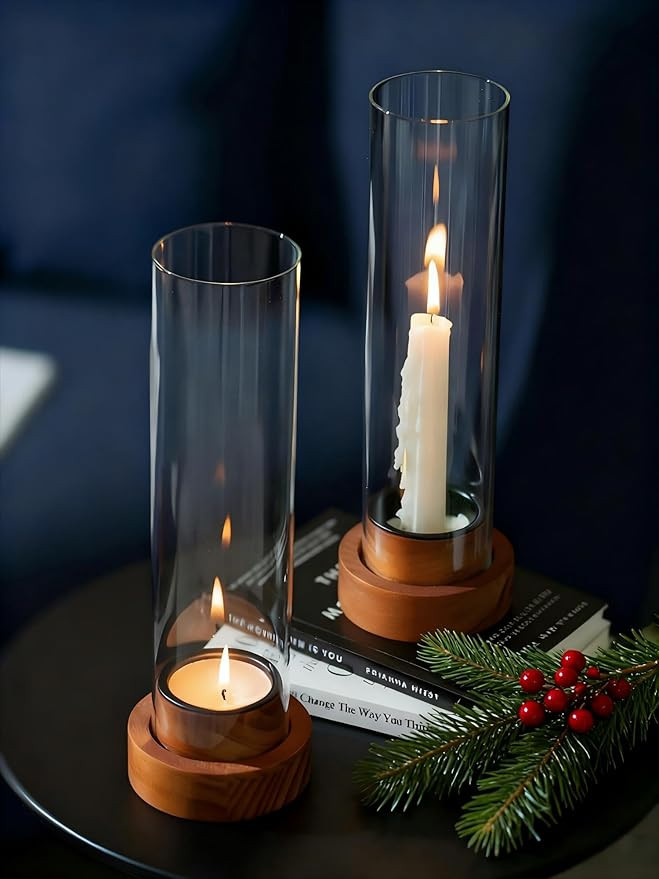 NUPTIO Dripless Taper Candle Holders with Wax Catchers: Set of 2 Hurricane Glass Candlestick Hold... | Amazon (US)