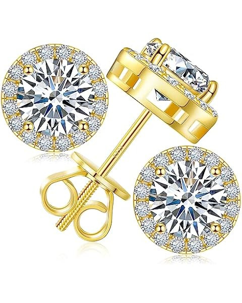 PAVOI 14K Gold Plated Sterling Silver Post Brilliant Round Faux Diamond Halo Earrings - Premium C... | Amazon (US)