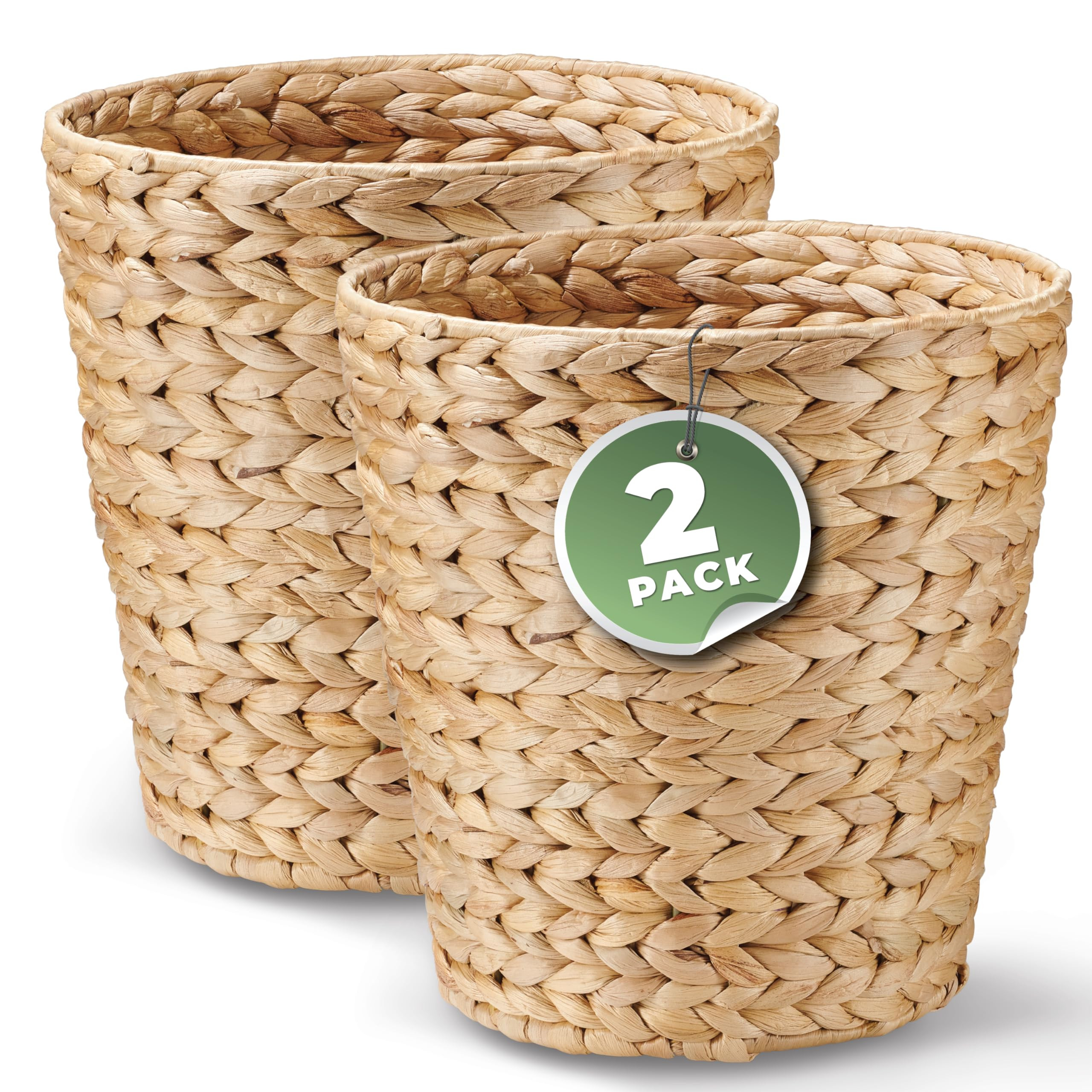 2-Pack Wicker Trash Cans for Bathroom, Bedroom, Office - Rattan Trash Can - Decorative Waste Bask... | Amazon (US)