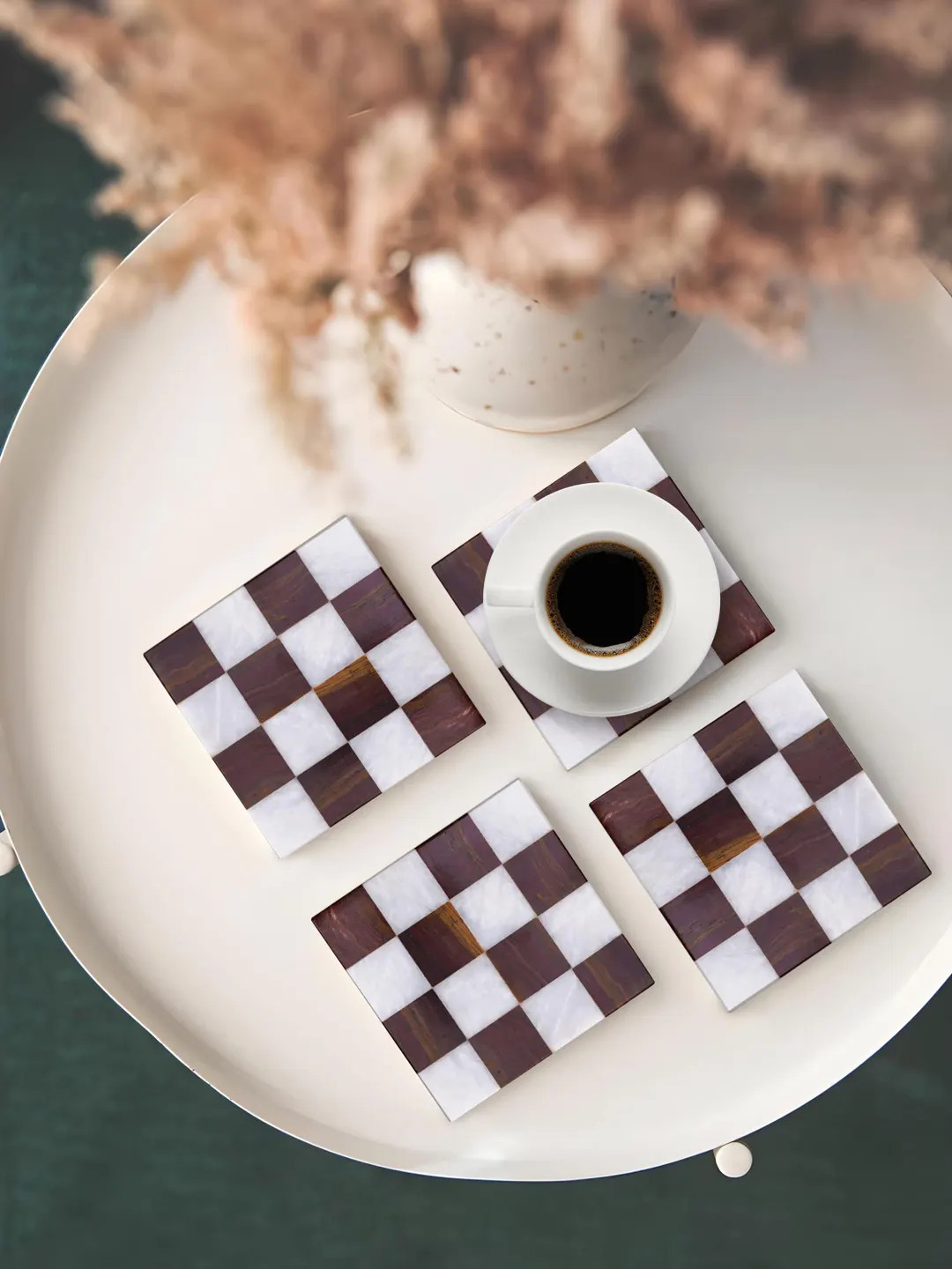 Red Onyx & White Marble Checkered Coaster Set of 4, Stone Coasters, Unique Serveware Decor | Etsy (US)