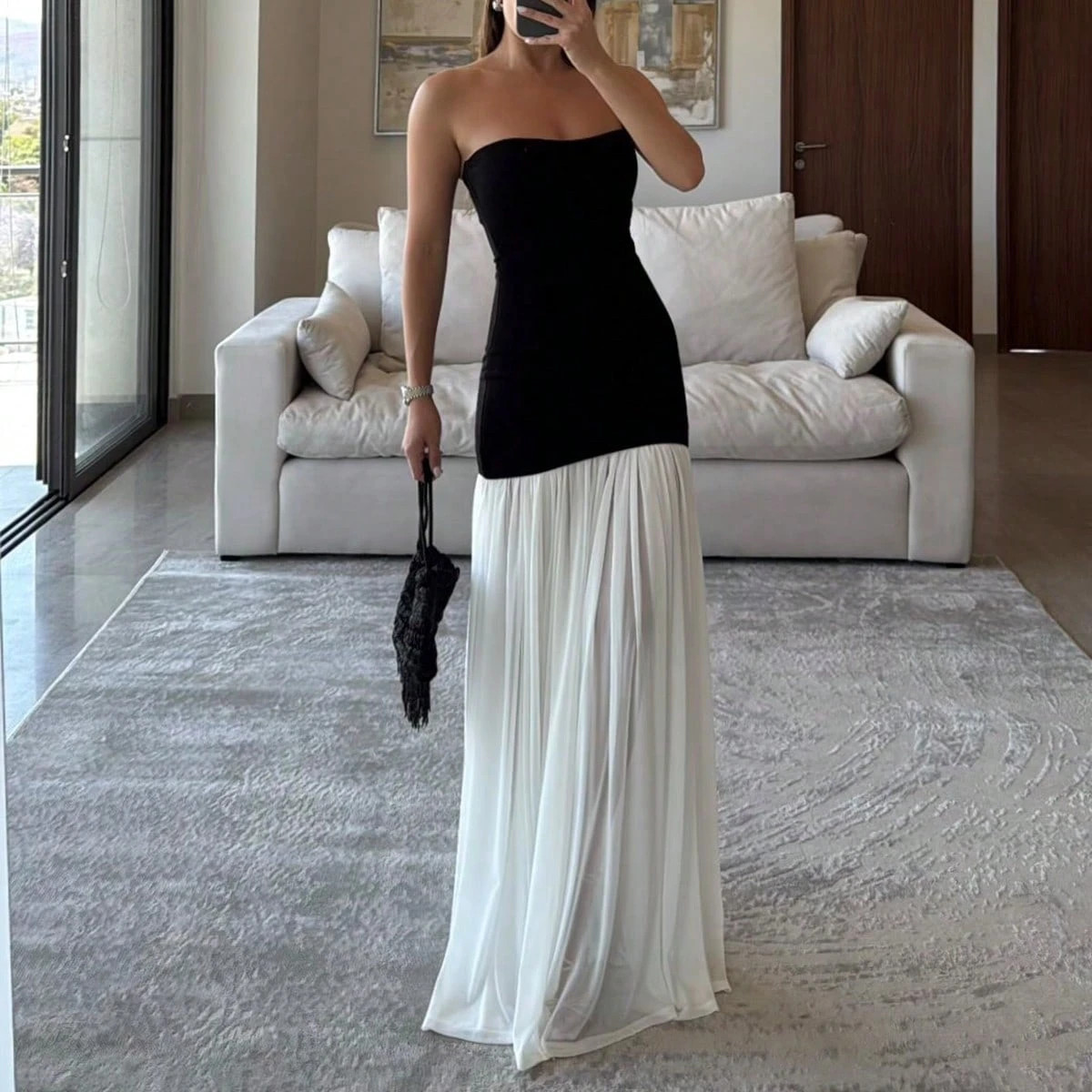 Color-Block Splicing Tube Top Dress, Minimalist & Fashion, Suitable For Summer | SHEIN