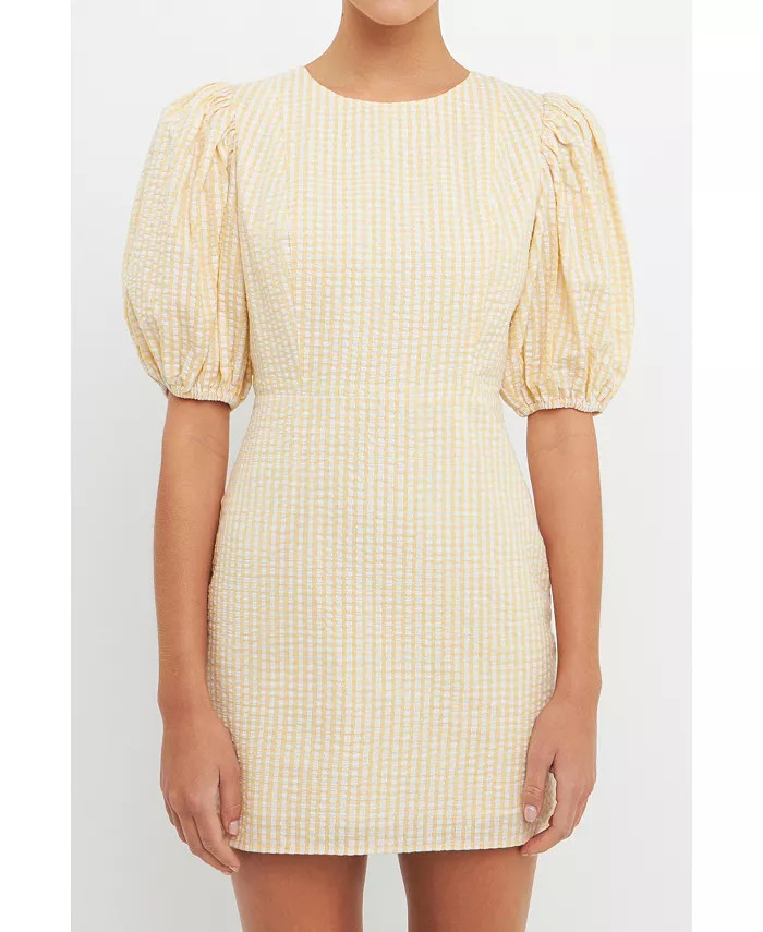 English Factory Women's Metallic Plaid Mini Dress with Back Buttons - Macy's | Macy's