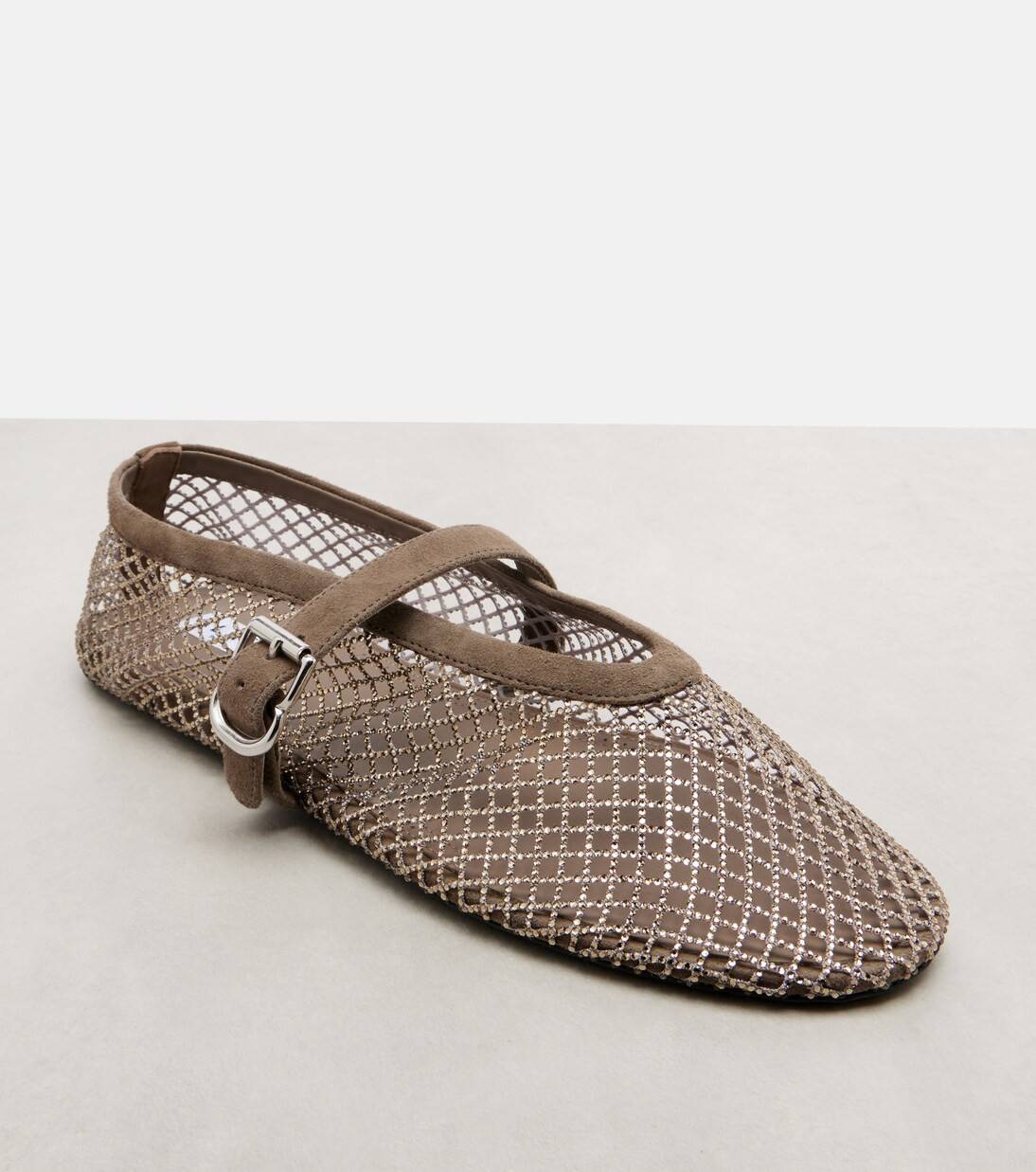 Embellished suede-trimmed fishnet ballet flats | Mytheresa (US/CA)