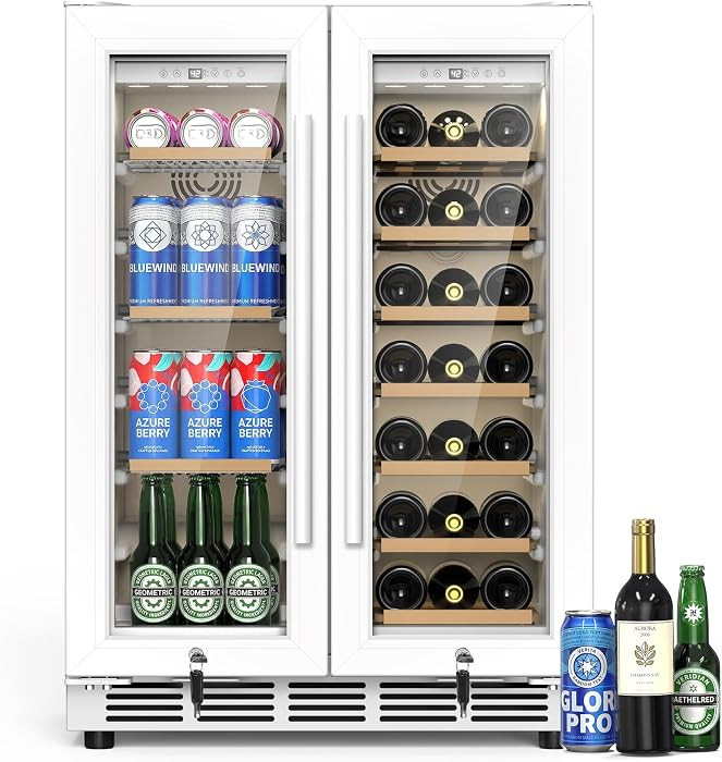 24 Inch Dual Zone Wine and Beverage Refrigerator - Under Counter Built-in/Free Standing Beverage Cooler with Glass Door,Beverage Fridge with Large Capacity, Advanced Cooling System, White | Amazon (US)
