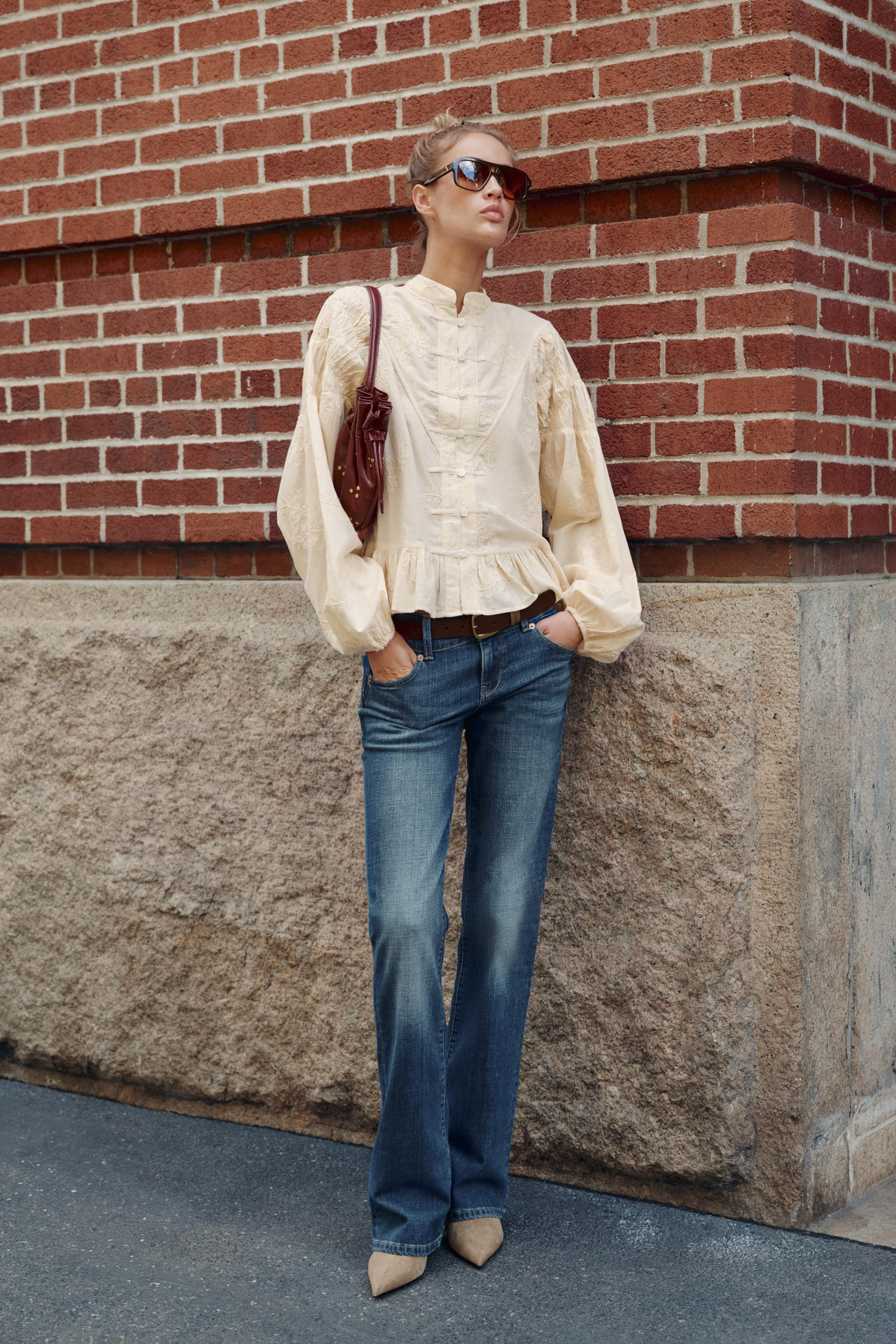 Zara - Embroidered Frog Fastening Blouse - Ecru - M - Woman | Zara US