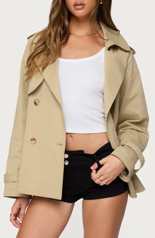 EDIKTED Tobie Short Trench Coat in Beige at Nordstrom, Size Large | Nordstrom