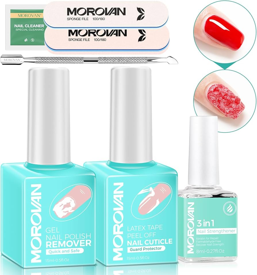 Morovan Gel Nail Polish Remover Kit: Gel Polish Remover with Liquid Latex Tape Nail Strengthener ... | Amazon (US)
