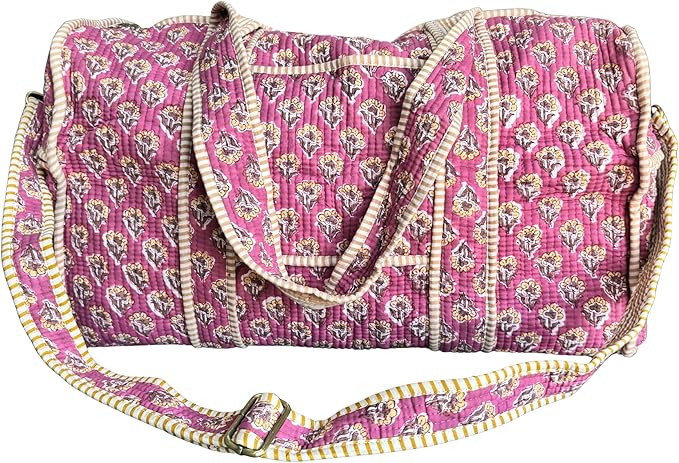 ATOSII Large Duffle Bag, Handblock Print 100% Quilted Cotton for Overnight Trip, Travel Weekender... | Amazon (US)