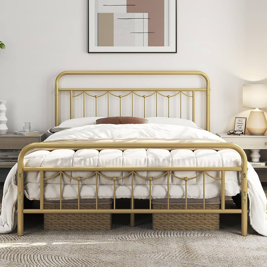 Yaheetech Queen Size Bed Frame with Vintage Headboard and Footboard, Farmhouse Platform, Heavy Du... | Amazon (US)