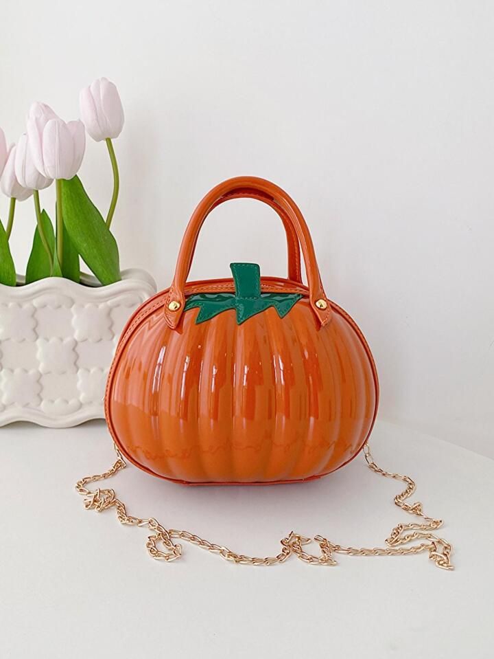 New Design Pumpkin Pattern Handbag With Metal Chain | SHEIN