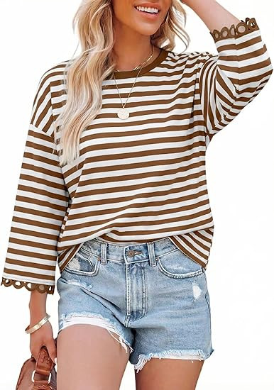 Dokotoo Sweatshirt for Women Long Sleeve Striped Oversized Sweatshirts Casual Crewneck Pullover T... | Amazon (US)