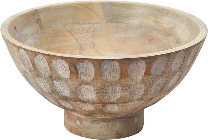 Creative Co-Op Mango Wood Footed Carved Circle Accents and Whitewashed Finish Bowl | Amazon (US)