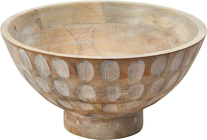 Creative Co-Op Mango Wood Footed Carved Circle Accents and Whitewashed Finish Bowl | Amazon (US)