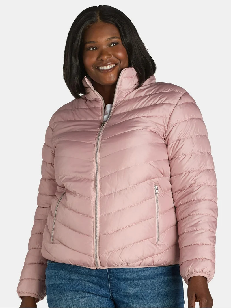 Big Chill Women's and Women’s Plus Packable Puffer Jacket, Midweight, Sizes S-3X | Walmart (US)