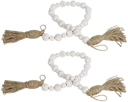 Hanna Roberts Decorative Rustic Country Prayer Boho Wood Bead Garland with Tassels - Set of 2 (White | Amazon (US)