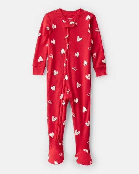 Carter's Baby Girls Valentine's Day Heart 100% Cotton Loose Fit 2-Way Zip Footie 1-Piece Pajamas - Red 18M Red | Carter's Inc