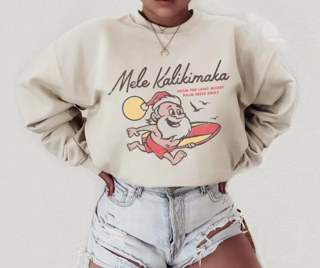 Mele Kalikimaka Hawaii Christmas Sweatshirtsurfing Santa - Etsy | Etsy (US)