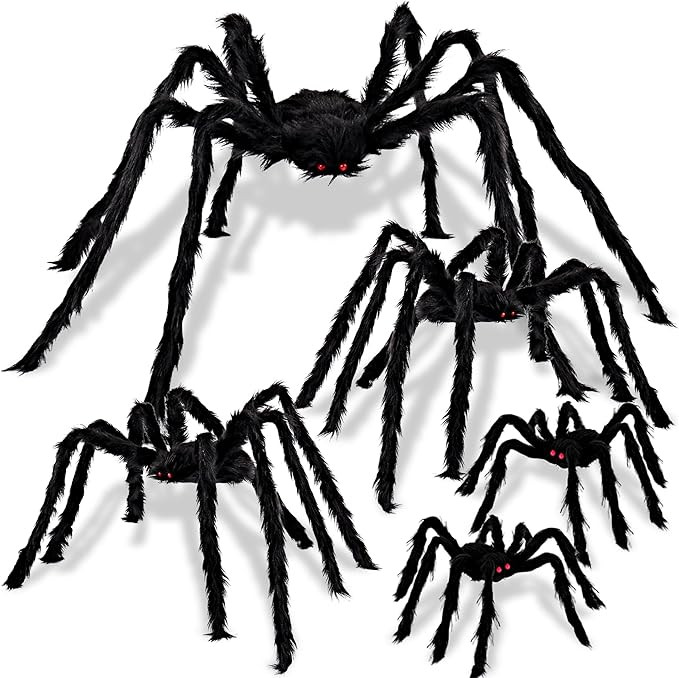 JOYIN 5 Packs Halloween Decorations Outdoor Giant Spiders, Large Black Spider Set Halloween Decor... | Amazon (US)