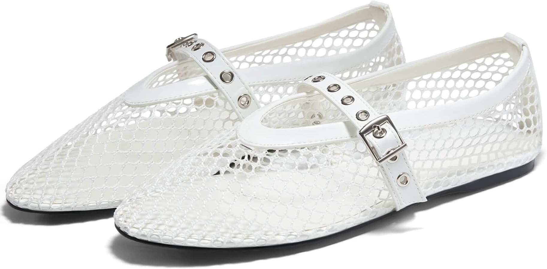 Coutgo Womens Mesh Ballet Flats Mary Jane Fishnet Ballerina Buckle Strap Comfortable Causal Dress... | Amazon (US)