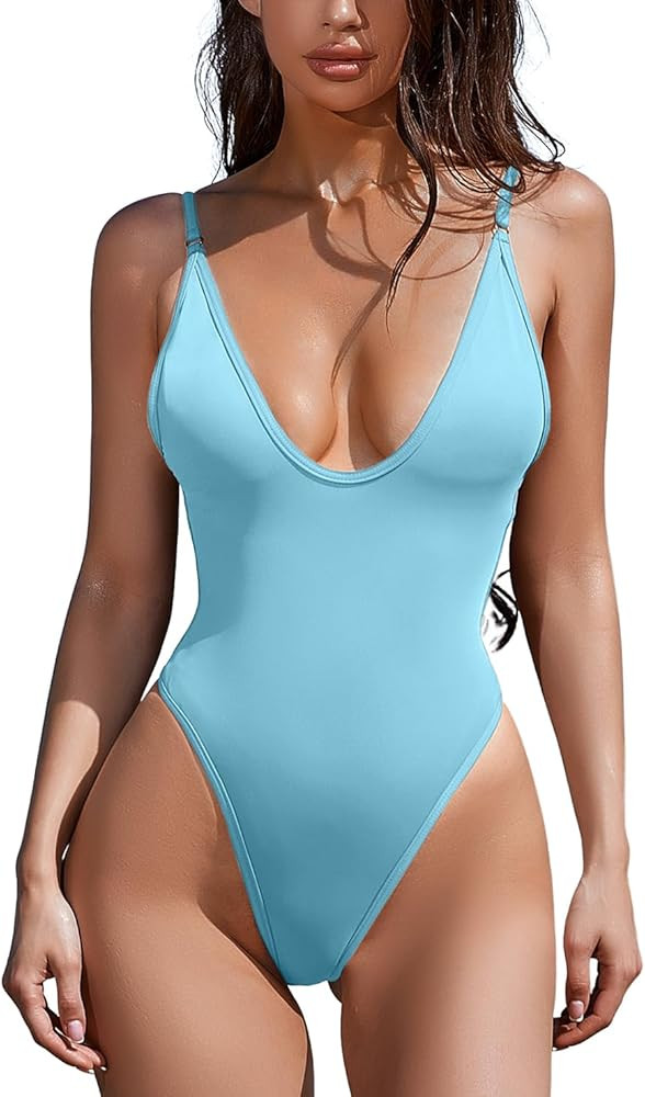 ESONLAR Women's Sexy Plunging V Neck Bathing Suit Open Back One Piece Swimsuits | Amazon (US)