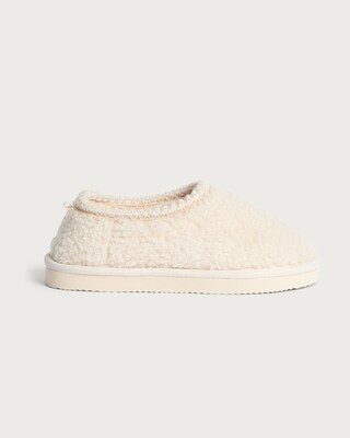 F&F Girls Borg Textured Mule Slippers in Neutral | Tesco F&F