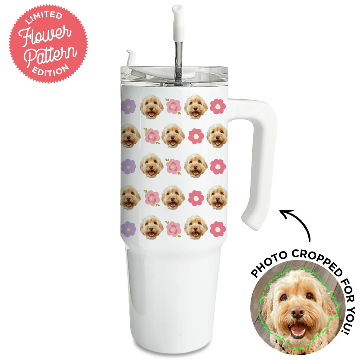 Personalized Pet Flower Pattern Large Tumbler | Type League Press