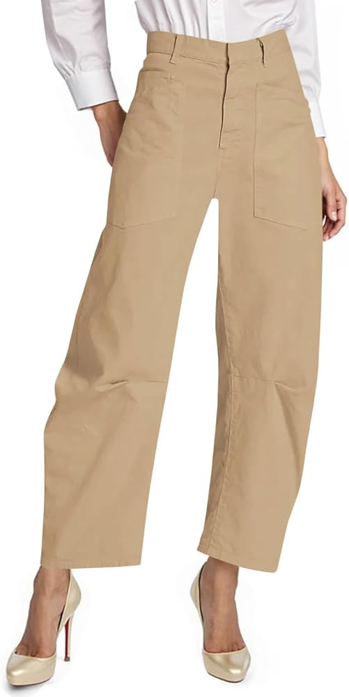 Cicy Bell Womens Baggy Barrel Horseshoe Pants Casual High Waisted Button Trousers with Front Pock... | Amazon (US)